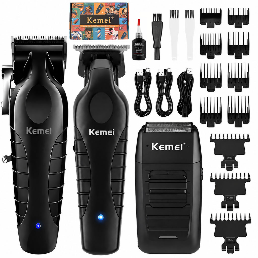 Zero Gapped T Blade Hair Trimmer - مجموعة أدوات الحلاقة الاحترافية Kemei KM-2296+KM-2299+KM-1102،