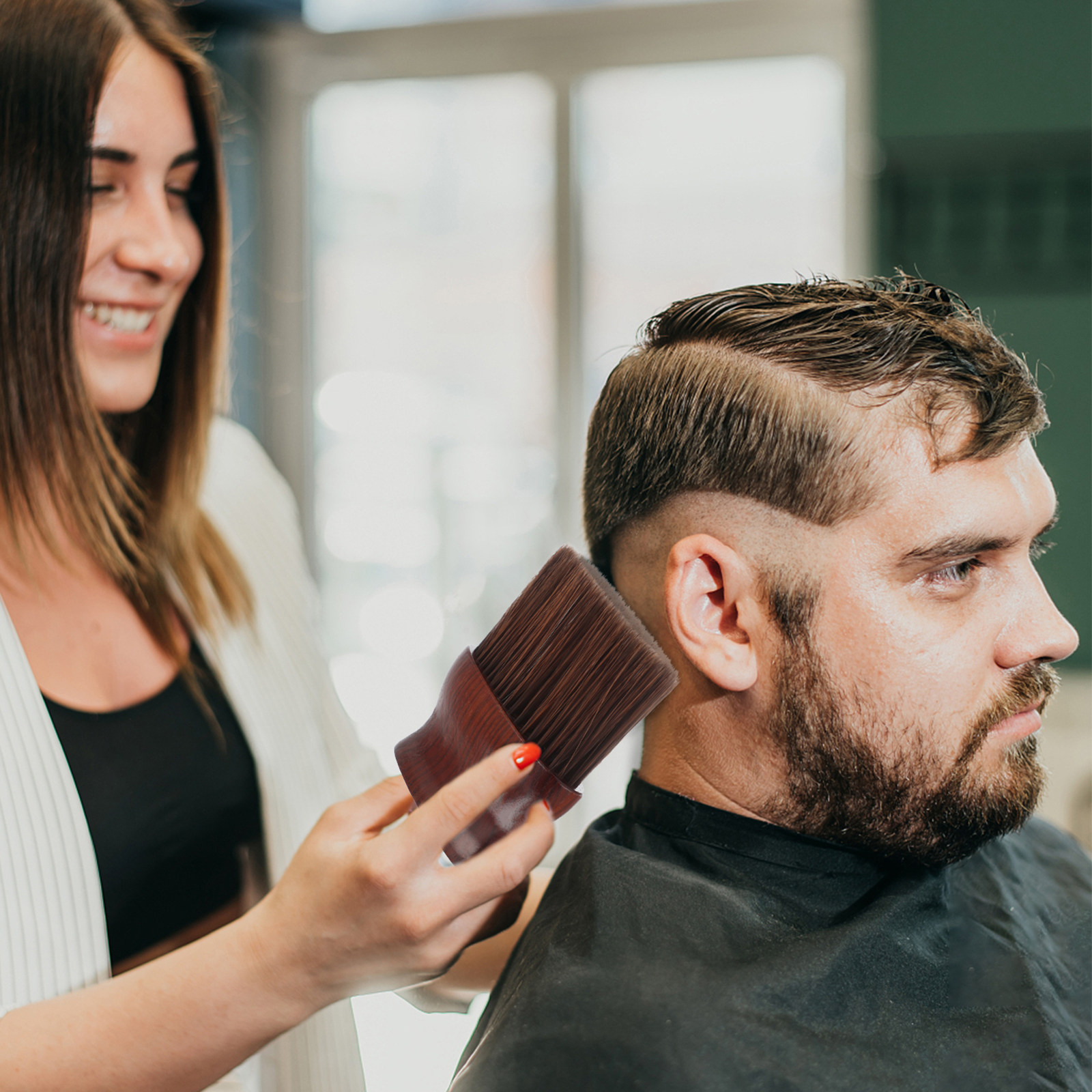 Neck Duster Brush Barber Salon - فرشاة تنظيف الرقبة ذات شعيرات طويلة،