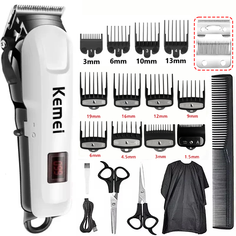 Kemei آلة قطع الشعر مقص الشعر  - مراجعة Cordless Hair Clippers Professional Barber وسعره