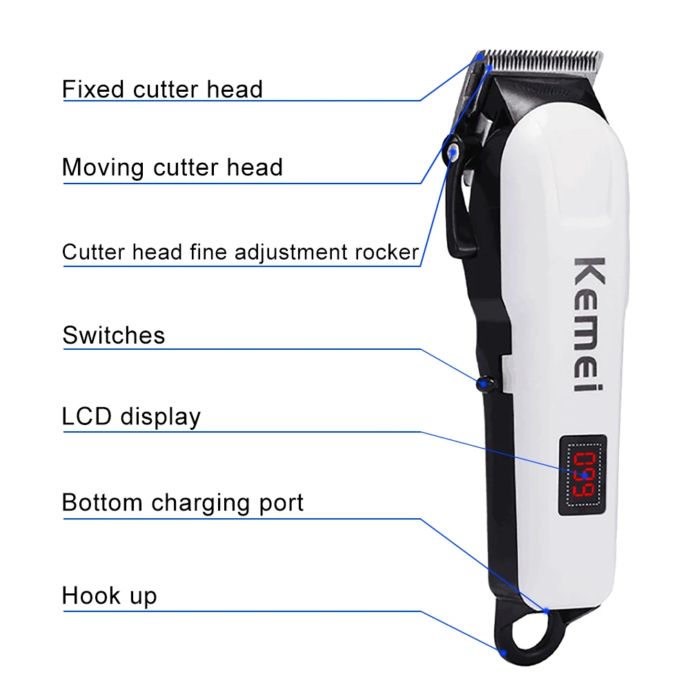 Kemei آلة قطع الشعر مقص الشعر  - مراجعة Cordless Hair Clippers Professional Barber وسعره