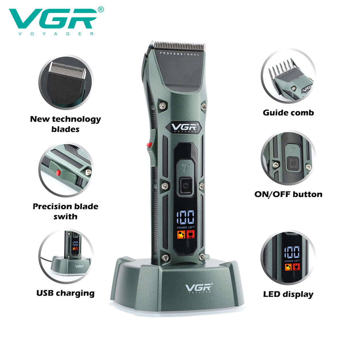VGR V-696 جديد المعادن شعبية ص - مراجعة Cordless Hair Clippers Professional Barber وسعره